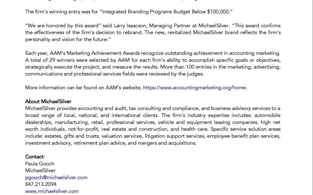 Press Release: MichaelSilver Receives A Marketing Achievement Award